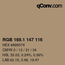 Color code: RGB 169.1 147 116 | qconv.com