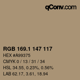 カラーコード: RGB 169.1 147 117 | qconv.com