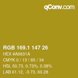 カラーコード: RGB 169.1 147 26 | qconv.com
