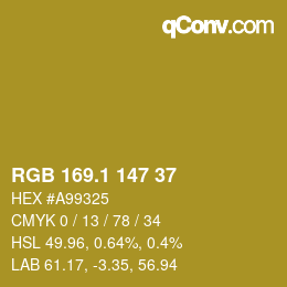 カラーコード: RGB 169.1 147 37 | qconv.com