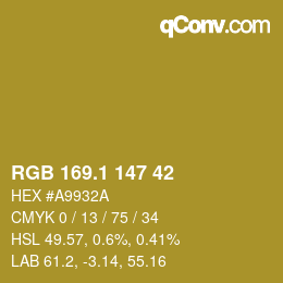 カラーコード: RGB 169.1 147 42 | qconv.com