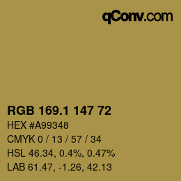 カラーコード: RGB 169.1 147 72 | qconv.com