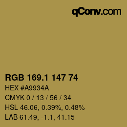 カラーコード: RGB 169.1 147 74 | qconv.com