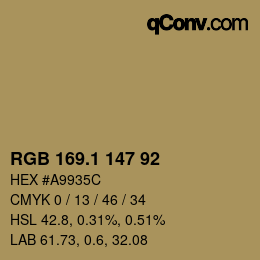 カラーコード: RGB 169.1 147 92 | qconv.com