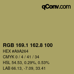 カラーコード: RGB 169.1 162.8 100 | qconv.com