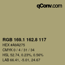カラーコード: RGB 169.1 162.8 117 | qconv.com