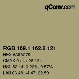 カラーコード: RGB 169.1 162.8 121 | qconv.com
