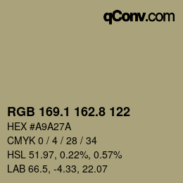 Color code: RGB 169.1 162.8 122 | qconv.com