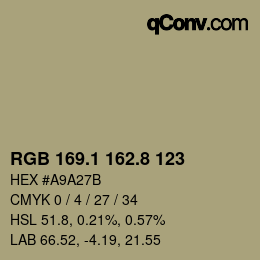 Color code: RGB 169.1 162.8 123 | qconv.com