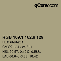 Farbcode: RGB 169.1 162.8 129 | qconv.com