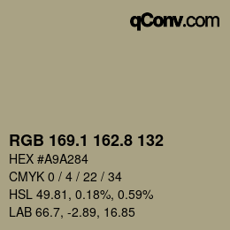 Color code: RGB 169.1 162.8 132 | qconv.com
