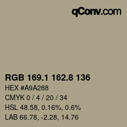 カラーコード: RGB 169.1 162.8 136 | qconv.com