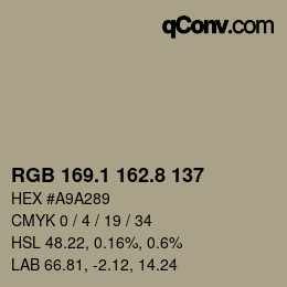 Color code: RGB 169.1 162.8 137 | qconv.com