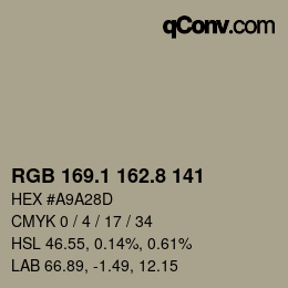 カラーコード: RGB 169.1 162.8 141 | qconv.com