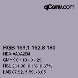 カラーコード: RGB 169.1 162.8 180 | qconv.com