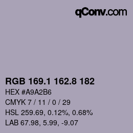 Color code: RGB 169.1 162.8 182 | qconv.com