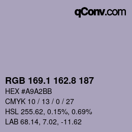 カラーコード: RGB 169.1 162.8 187 | qconv.com