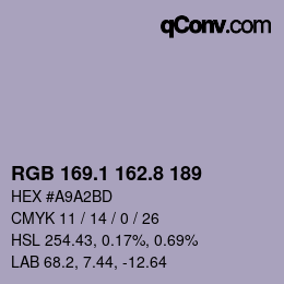 カラーコード: RGB 169.1 162.8 189 | qconv.com