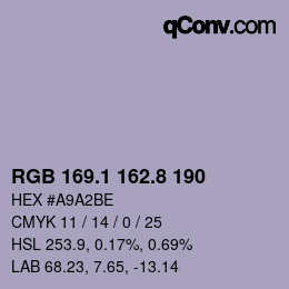 カラーコード: RGB 169.1 162.8 190 | qconv.com