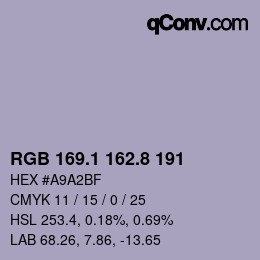 Color code: RGB 169.1 162.8 191 | qconv.com