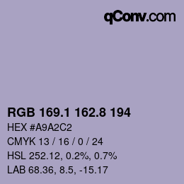 カラーコード: RGB 169.1 162.8 194 | qconv.com