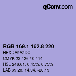 Código de color: RGB 169.1 162.8 220 | qconv.com