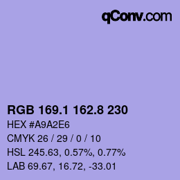 カラーコード: RGB 169.1 162.8 230 | qconv.com