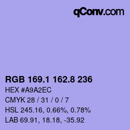 カラーコード: RGB 169.1 162.8 236 | qconv.com