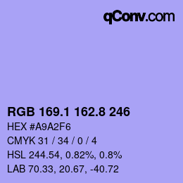 カラーコード: RGB 169.1 162.8 246 | qconv.com