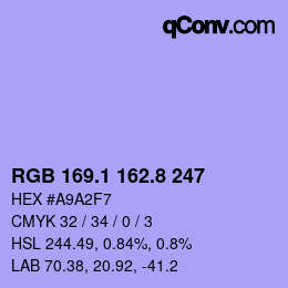 カラーコード: RGB 169.1 162.8 247 | qconv.com
