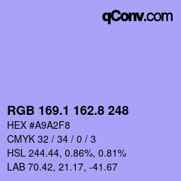 カラーコード: RGB 169.1 162.8 248 | qconv.com