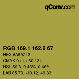 カラーコード: RGB 169.1 162.8 67 | qconv.com