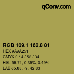 カラーコード: RGB 169.1 162.8 81 | qconv.com