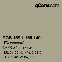 カラーコード: RGB 169.1 165 140 | qconv.com