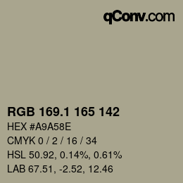 カラーコード: RGB 169.1 165 142 | qconv.com