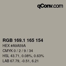 カラーコード: RGB 169.1 165 154 | qconv.com