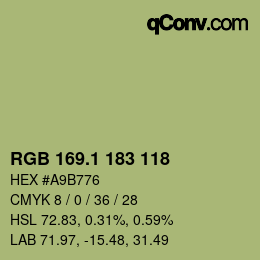 カラーコード: RGB 169.1 183 118 | qconv.com