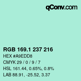Color code: RGB 169.1 237 216 | qconv.com