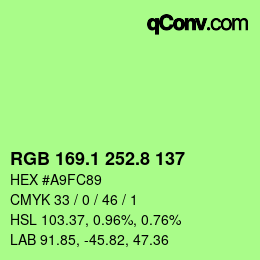カラーコード: RGB 169.1 252.8 137 | qconv.com