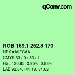 カラーコード: RGB 169.1 252.8 170 | qconv.com