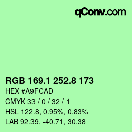 カラーコード: RGB 169.1 252.8 173 | qconv.com