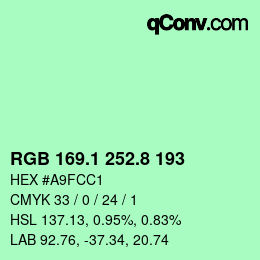 カラーコード: RGB 169.1 252.8 193 | qconv.com
