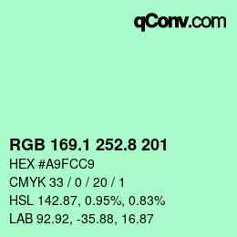 カラーコード: RGB 169.1 252.8 201 | qconv.com