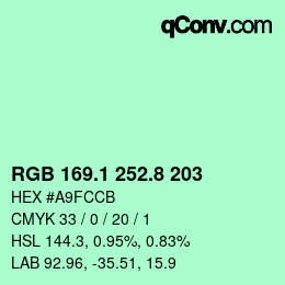 カラーコード: RGB 169.1 252.8 203 | qconv.com