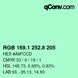カラーコード: RGB 169.1 252.8 205 | qconv.com