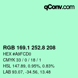 カラーコード: RGB 169.1 252.8 208 | qconv.com