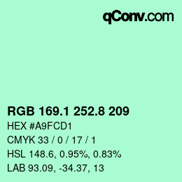 カラーコード: RGB 169.1 252.8 209 | qconv.com