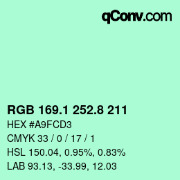 カラーコード: RGB 169.1 252.8 211 | qconv.com