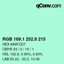 Color code: RGB 169.1 252.8 215 | qconv.com