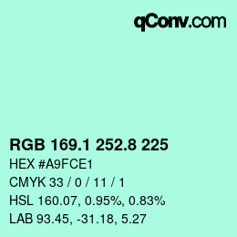 Color code: RGB 169.1 252.8 225 | qconv.com